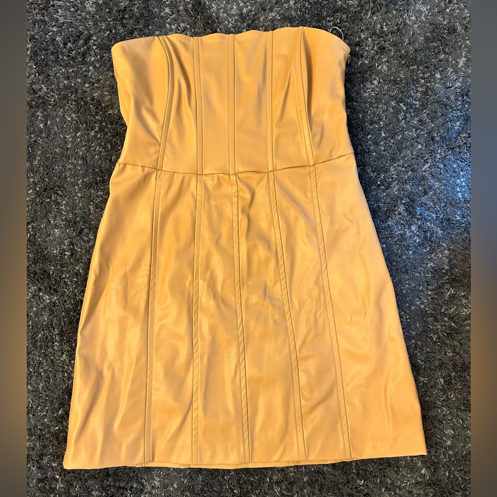 Zara mini tan faux leather dress size medium